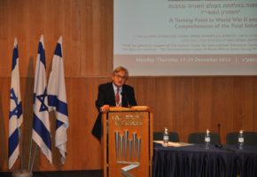 Giving the opening keynote adress at the Yad Vashem conference, Jerusalem, 17 December 2012